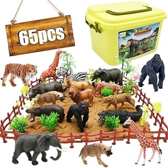 65PCS Safari Animals Figures Toys, Realistic Plastic Jungle Zoo Wild Animals - Picture 8 of 8